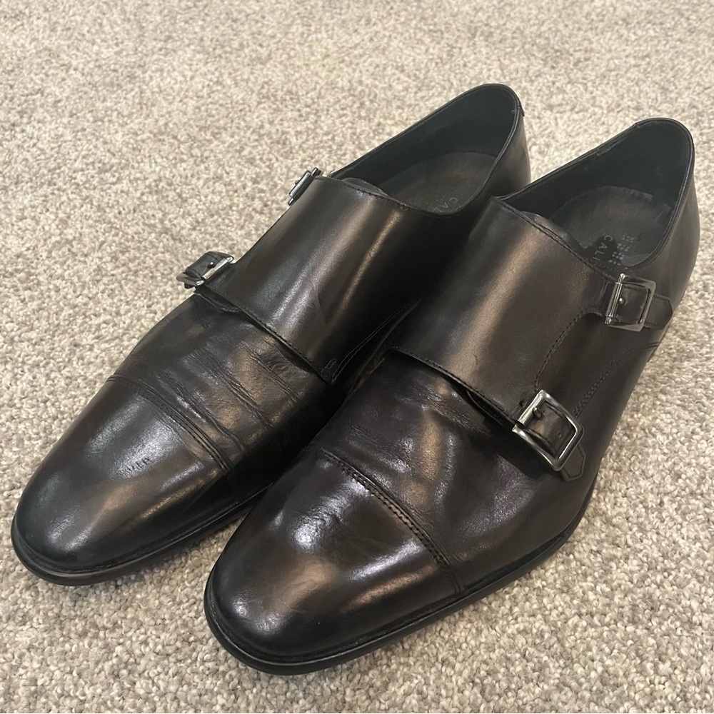 Calibrate Shoes Mens 10.5 Oxford Double Monk Strap Black Leather Classic